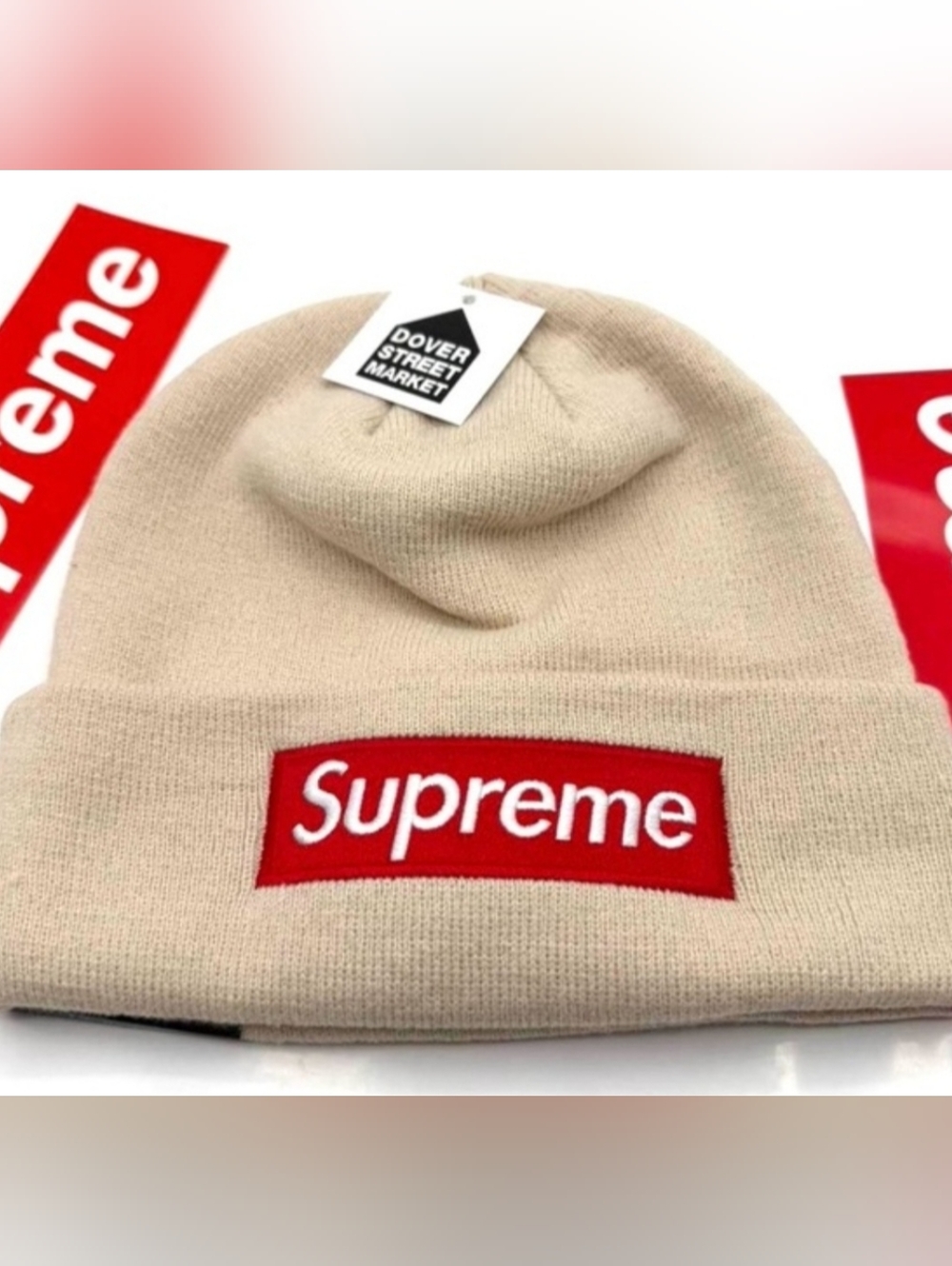 Supreme x New Era Box Logo Beanie – Stone / Beige (FW24) Brand New